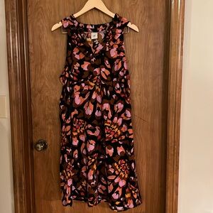 CAbi Black Midi Dress with Pink and Orange Floral Print